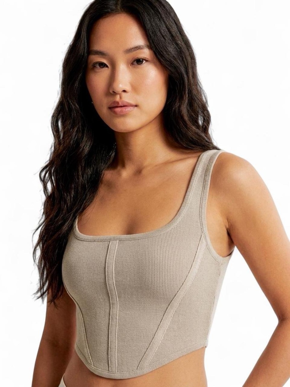 Aritzia Babaton Tan Ribbed Corset Tank Top XXS